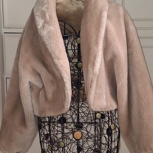 VINTAGE 1950s Women's Cream Teddy Jacket. OLD HOLLYWOOD GLAM.